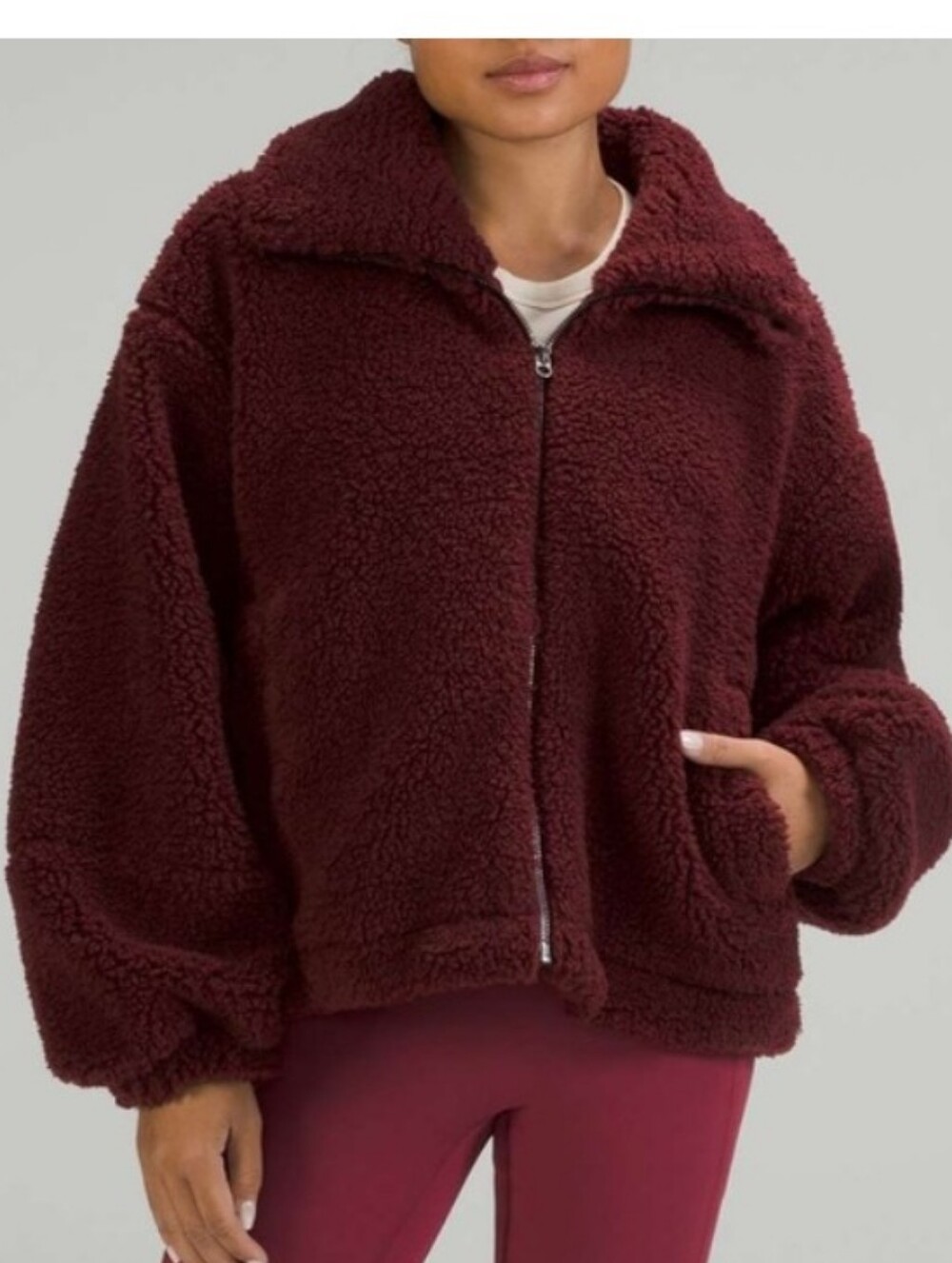Lululemon Cinchable Sherpa Jacket In Red Merlot sz 6